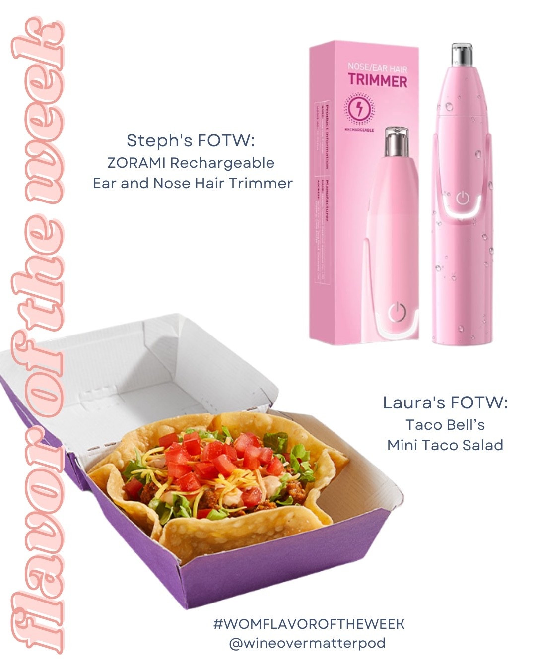 #WOMFlavoroftheWeek • Here were our picks for last week:

⭐️ @authenticallysteph has entered the part of life where you need to figure out what to do with nose hairs. Lucky for her she found the perfect (and painless) tool for under $20!

⭐️ @crunchesbeforebrunches has a new @tacobell favorite and it’s the perfect portion for those of us on GLP-1’s. The new Mini Taco Salad from the Luxe Menu is delicious, inexpensive, and the perfect lunch when watching your portions.

🔗 Links are in our bio, or comment LINK and we will DM you!

👉🏻What was your #flavoroftheweek? We want to hear it in the comments!

#favoriteproducts #womflavoroftheweek 

#LTKselfcare #LTKgrwm #LTKmorningroutine