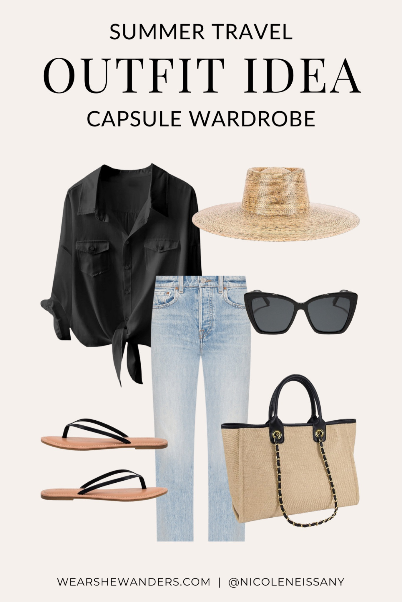 Summer travel capsule wardrobe outfit

// summer travel capsule outfit, vacation outfit, resort wear, travel outfit, summer outfit, beach outfit, pool outfit, resort outfit, casual outfit, blouse, cropped jeans, cat eye sunglasses, straw hat, straw boater hat, beach hat, flip flops, straw tote bag, straw beach bag, woven tote bag, woven beach bag, Amazon fashion, DIFF eyewear, Revolve, Wear She Wanders, wearshewanders.com, Nicole Neissany (4.11)

#LTKsalealert #LTKSeasonal #LTKfindsunder50 #LTKfindsunder100 #LTKstyletip #LTKshoecrush #LTKtravel #LTKitbag