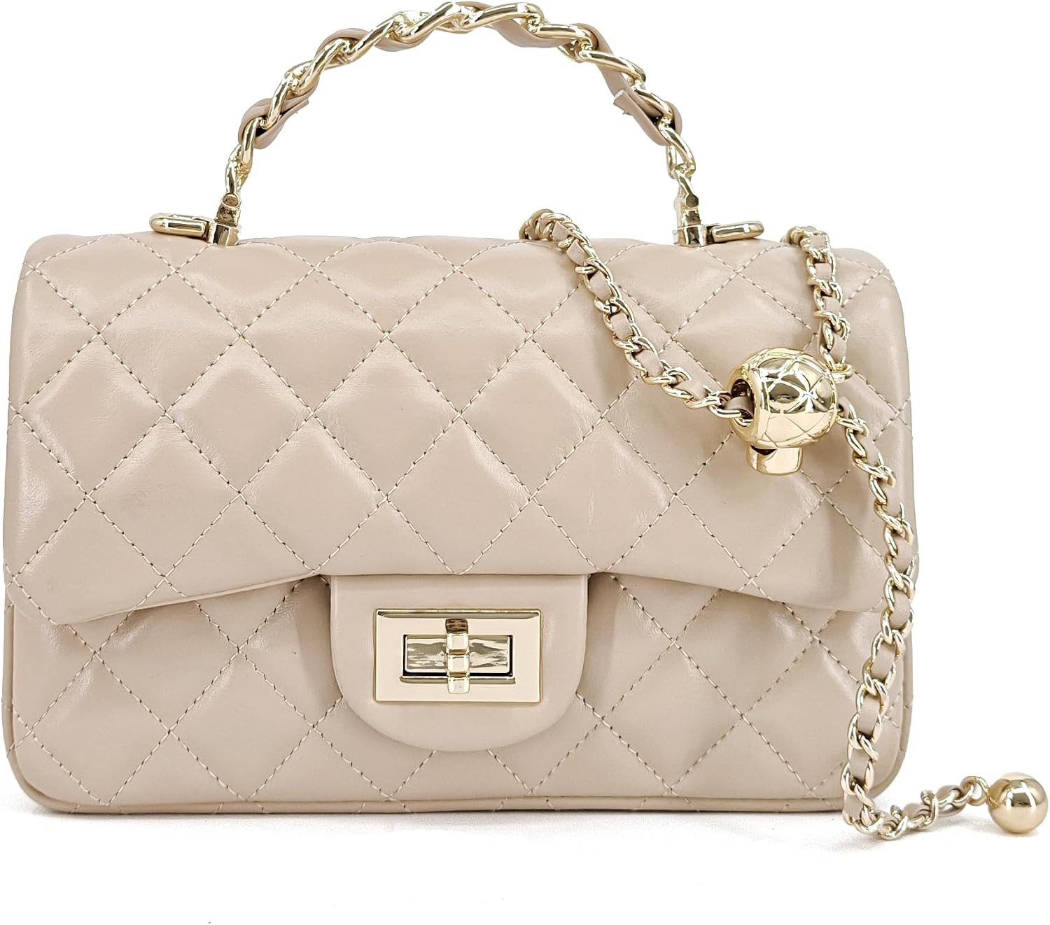 M-ioi-M Small Quilted Leather Flap Crossbody Bag with Gold-Tone Handle | Amazon (US)