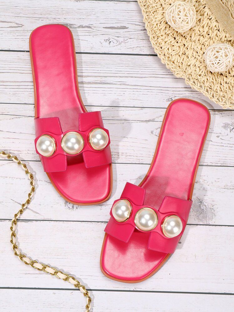 Faux Pearl Decor Slide Sandals | SHEIN