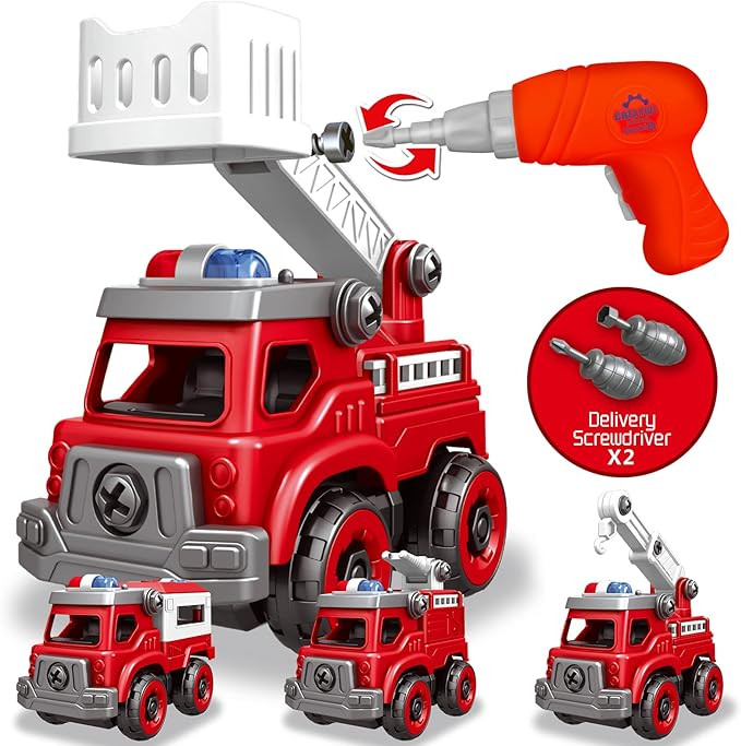 4-in-1 Take Apart Toys Truck with Electric Drill, DIY Assembly Fire Truck Toy Vehicles, Kids STEM... | Amazon (US)