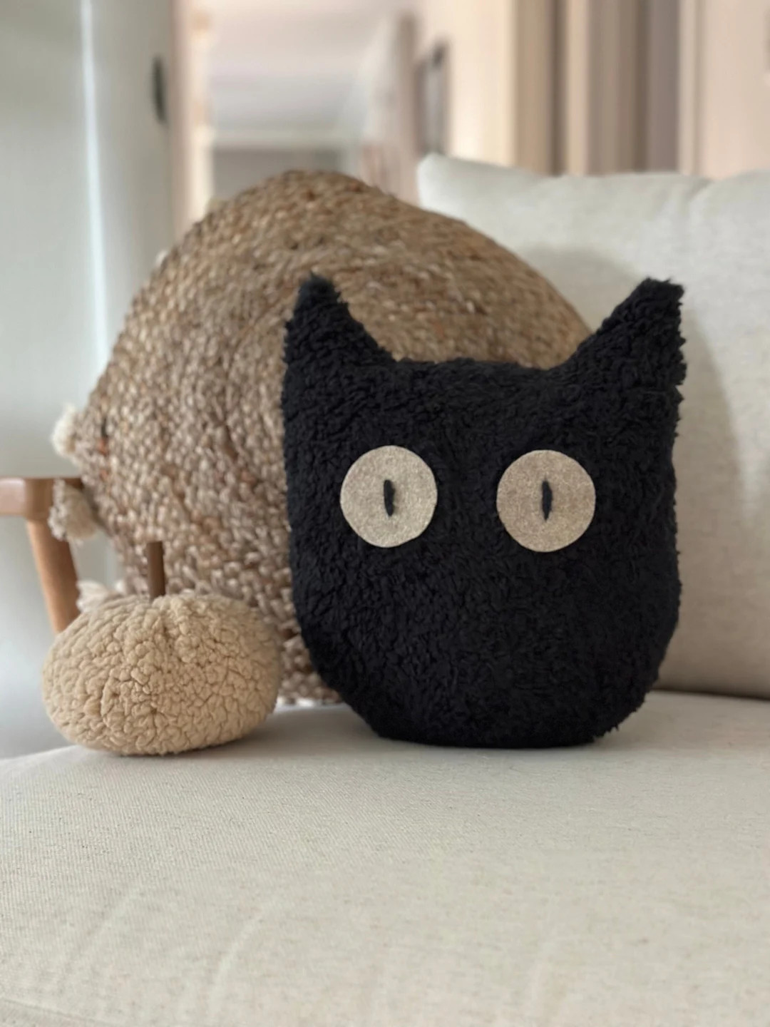Plush Sherpa Black Cat Pillow - Halloween Pillows, Halloween & Fall Decor, Sherpa Decor | Etsy (US)