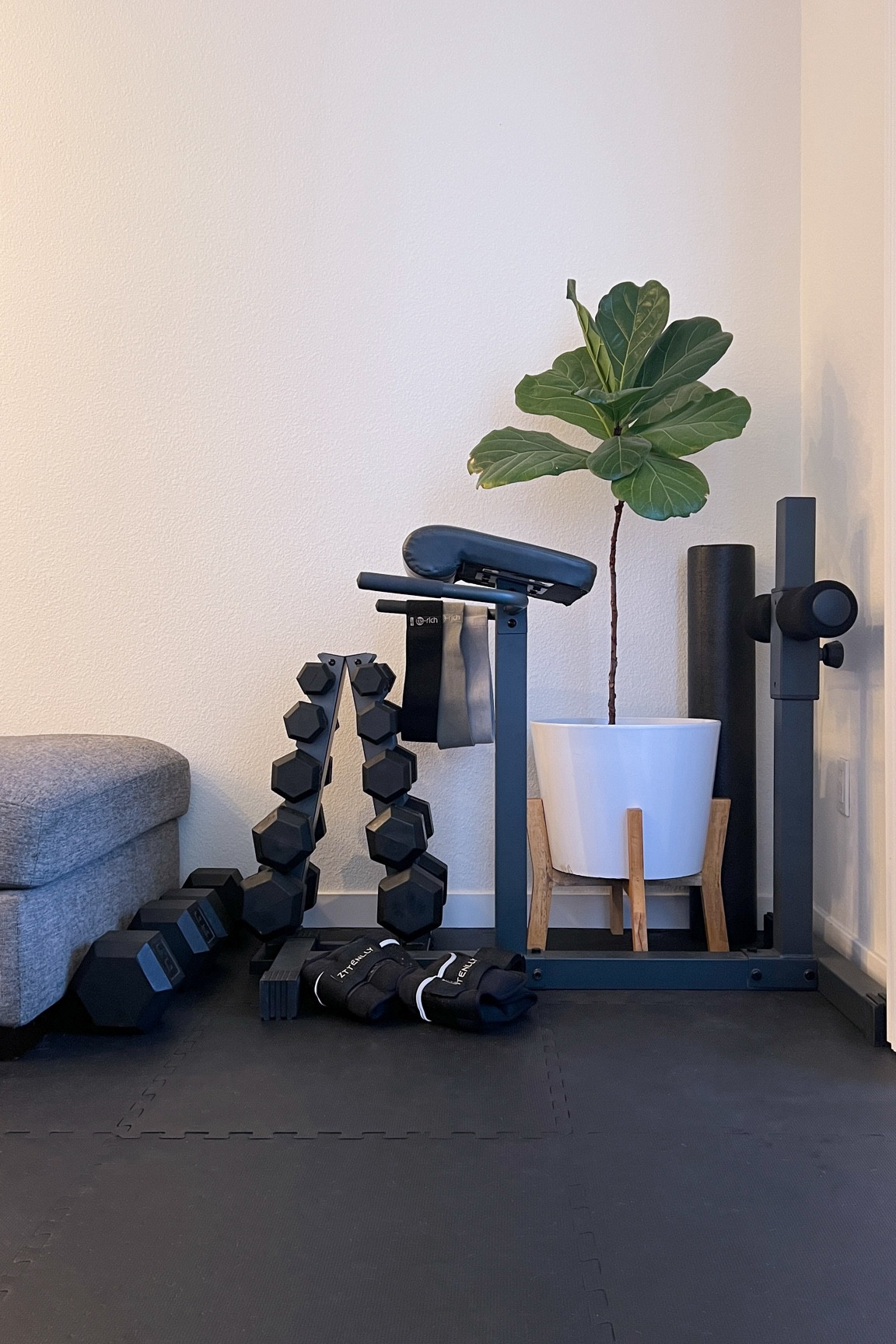 Mini gym at home idea 💡 This whole set of workout equipment tucks perfectly in the corner of my tiny apartment

#LTKHome #LTKFitness #LTKActive