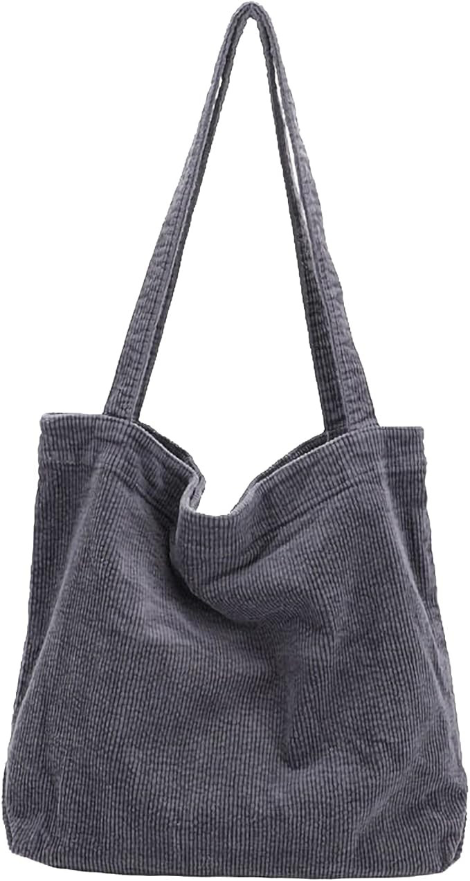 ALUWU Corduroy Tote Bag for Women Girl Canvas Shoulder Handbags Cute Large Purse | Amazon (US)