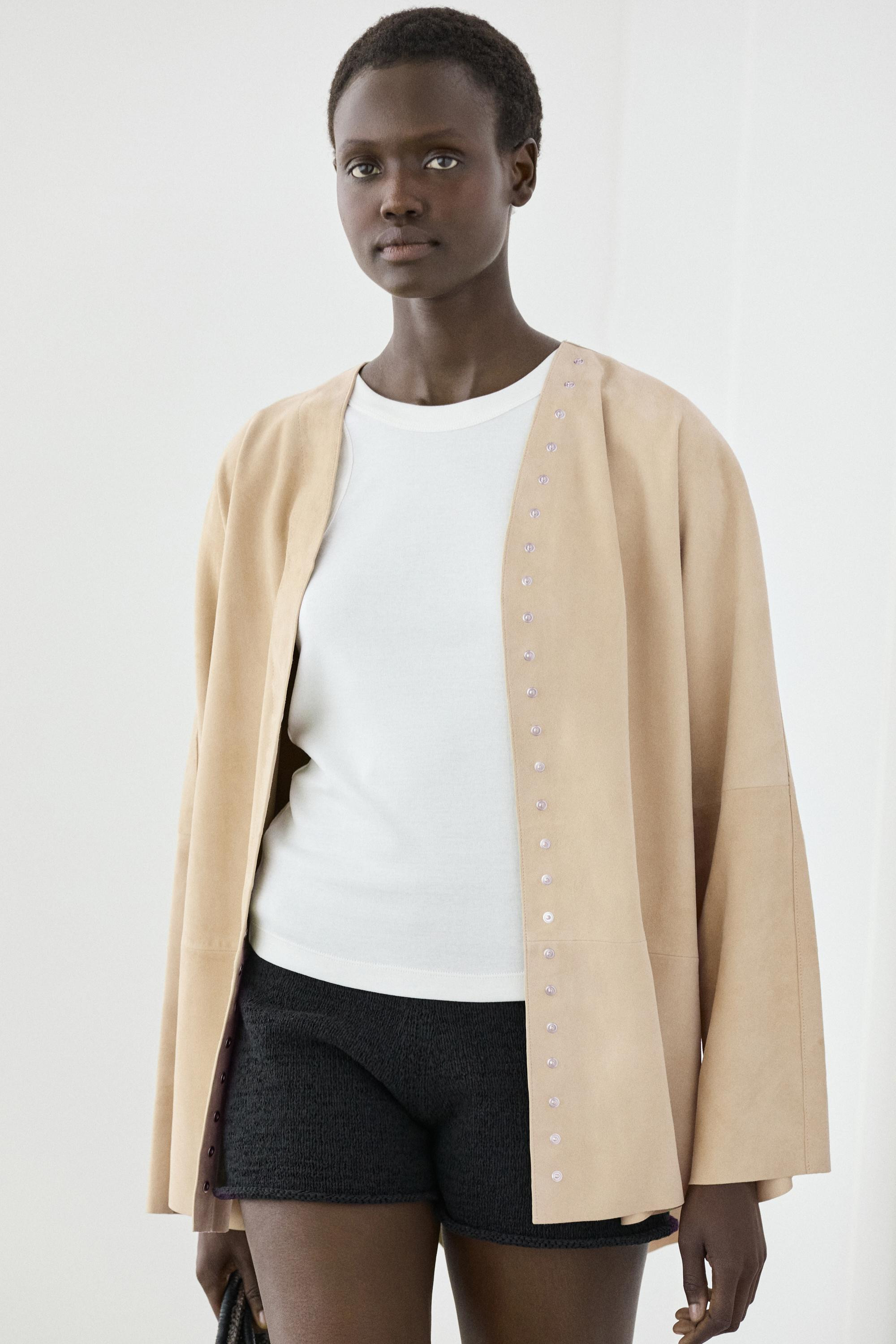 Suede leather shirt with snap button detail | Massimo Dutti UK