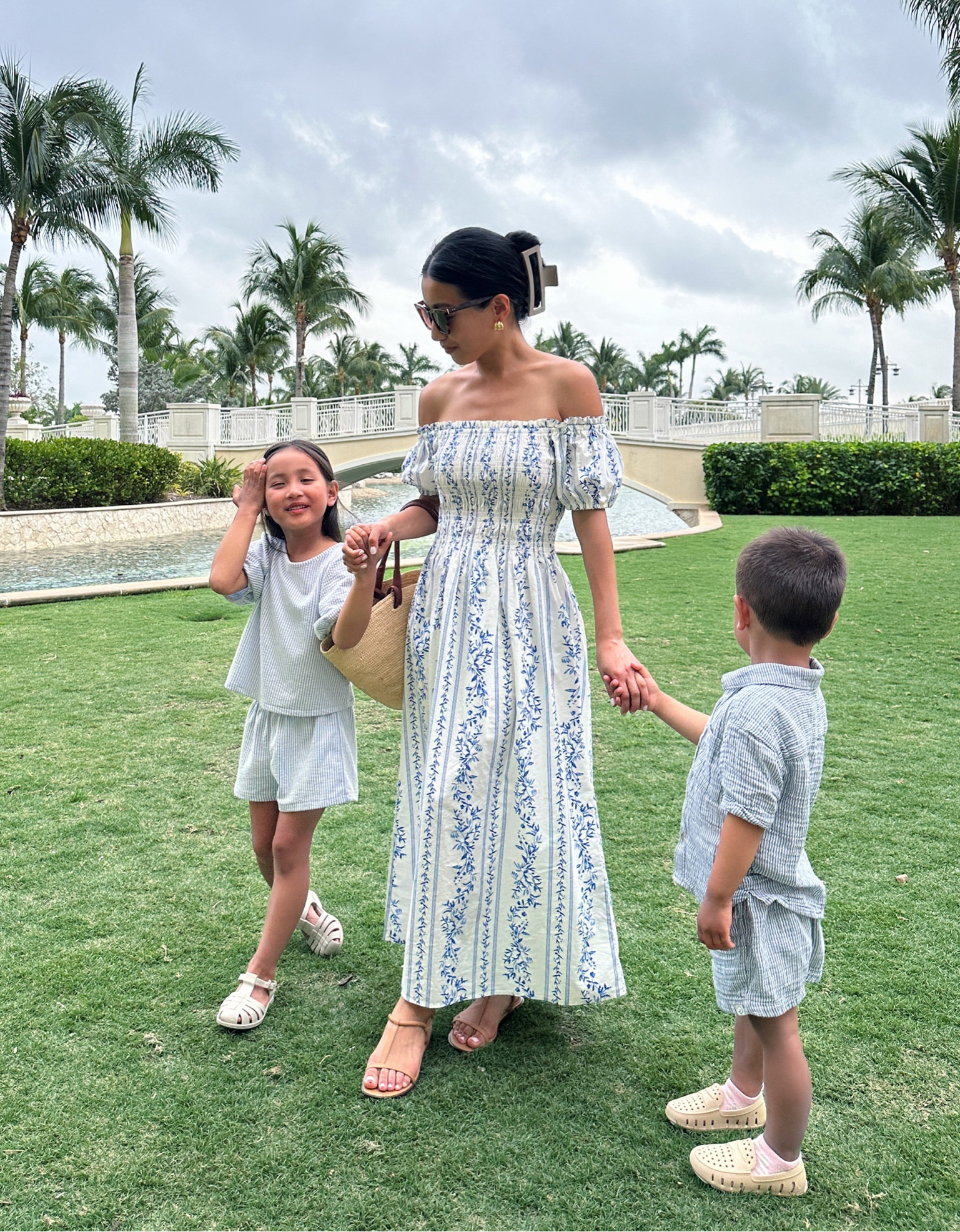 Summer outfits 
• H&M affordable smocked dress Xs, this print is nearly sold out but same dress is in a new green print

Petite friendly maxi length, stretch torso is comfortable and fabric is lightweight. Puff sleeevs can be worn on or off the shoulder. I wore my nippies with this but would’ve gone no bra if in a darker print

• Madewell sandals 5.5, runs a little narrow across the front strap but I love these !

• on nori: H&M stripe set, liewood waterproof sandals I bought from Luisa via roma. Even with their $15 international shipping the cost is still lower than other retailers of this popular European kids brand.  I also linked the Amazon jelly shoes we own that are awesome but nori outgrew their sizing! Both have a snap button that is easy to use and rare to find. 

On rio: carters gauze cotton set, so comfy and nice quality I buy this over and over again. His Floafer waterproof loafer shoes are so adorable and practical in the water, 

#LTKfindsunder50 #LTKfamily #LTKtravel