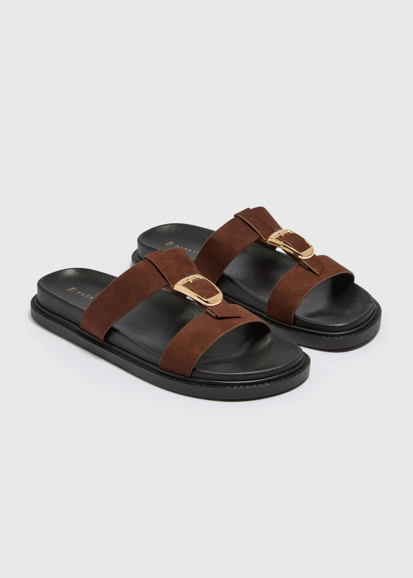 Chocolate Brown T Bar Buckle Footbed Sandals | Matalan (UK)