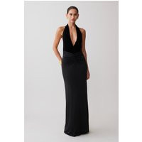 Lien Mesh Velvet Plunge Midi Dress / Black | MESHKI | L | MESHKI US