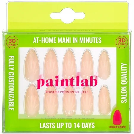 PaintLab Medium Almond Press On False Nails 3D, Glazed Seashell, Nude, 30 Count | Walmart (US)
