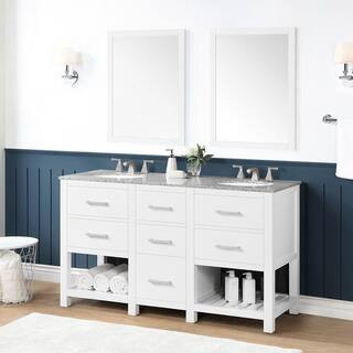 Home Decorators Collection Fraser 60 in. W Bath Vanity in White with Granite Vanity Top in White ... | The Home Depot