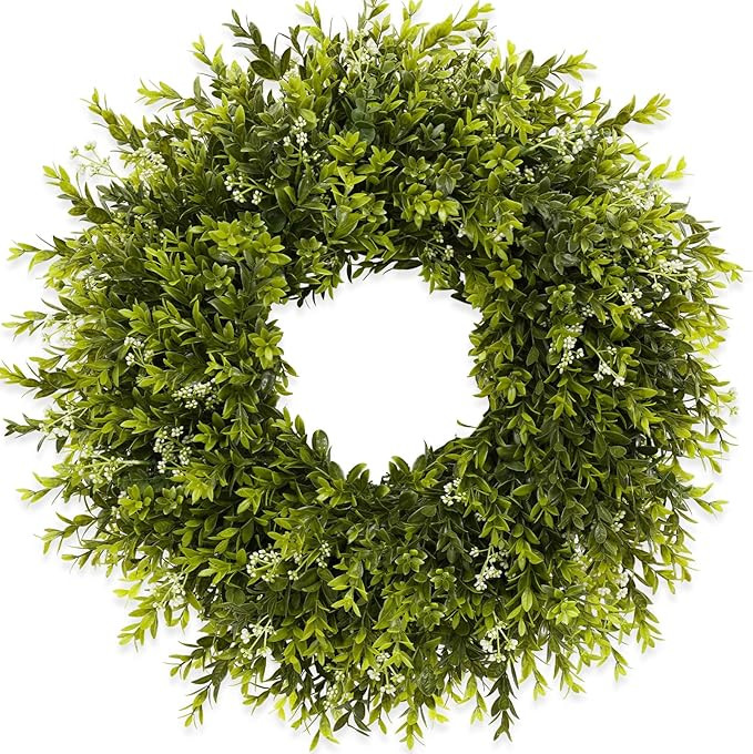 28'' Large Boxwood Wreath for Front Door Porch Window Artificial Boxwood Leaves with White Seed G... | Amazon (US)