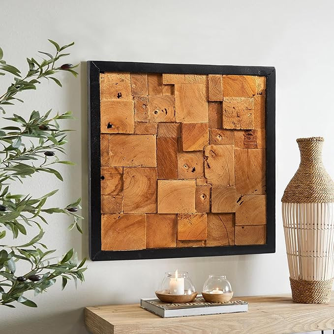 Greenage Reclaimed Teak Wood Wall Decor 17"x17" Farmhouse Simetris Square Wall Art Rustic Geometr... | Amazon (US)