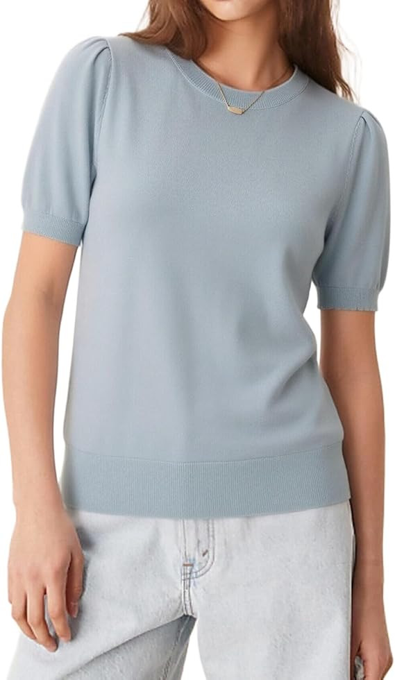 GRACE KARIN Women's Puff Short Sleeve Sweater Lightweight Dressy Casual Blouse Crewneck Knit Top ... | Amazon (US)
