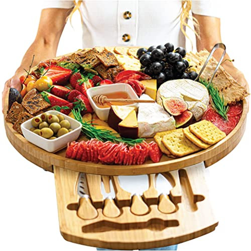 Large Round Charcuterie/Cheese Board Set and Knife Set, 16 in, Extra Large, Wood Tray | Amazon (US)