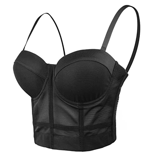 ELLACCI Women's Mesh Bustier Crop Top Push Up Corset Tops Bra Black | Amazon (US)