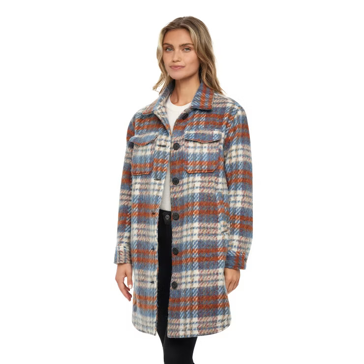 Women's Long Plaid Shirt Shacket Lined Coat - S.E.B. By SEBBY | Target