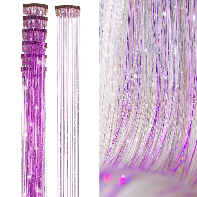 SEPTBEAM Clip-in Hair Tinsel Extensions (Purple 20.5 Inch 6pcs) Sparkle & Highlights for Hair Mul... | Amazon (US)