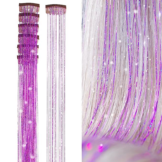 SEPTBEAM Clip-in Hair Tinsel Extensions (Purple 20.5 Inch 6pcs) Sparkle & Highlights for Hair Mul... | Amazon (US)