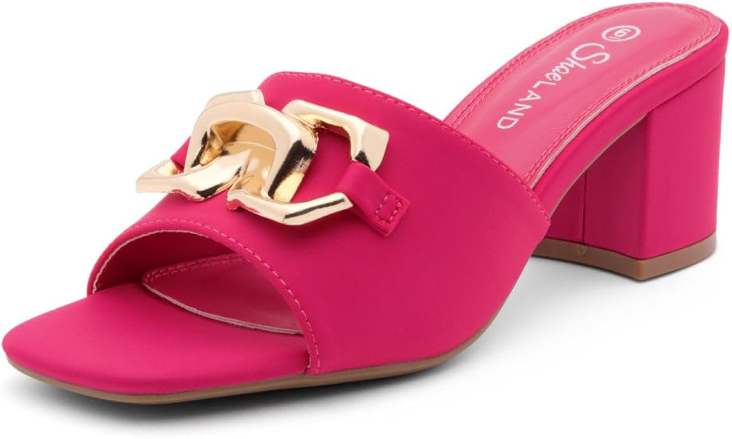 Shoe Land Women’s Low Block Heels 2025 – Square Open Toe Slip-On Mules with Metal Chain, Comf... | Amazon (US)