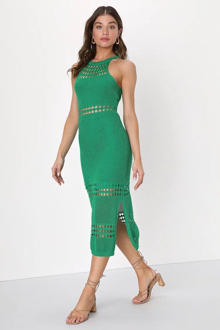 Seasonal Bliss Green Crochet Backless Midi Dress | Lulus (US)