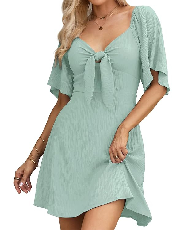 Dokotoo Womens Dresses 2024 Spring Summer Deep V Neck Elegant Bow tie Mini Dress S-XL | Amazon (US)