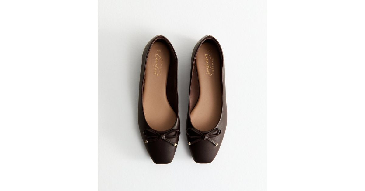 Brown Faux Leather Square Toe Ballerina Flats | New Look | New Look (UK)