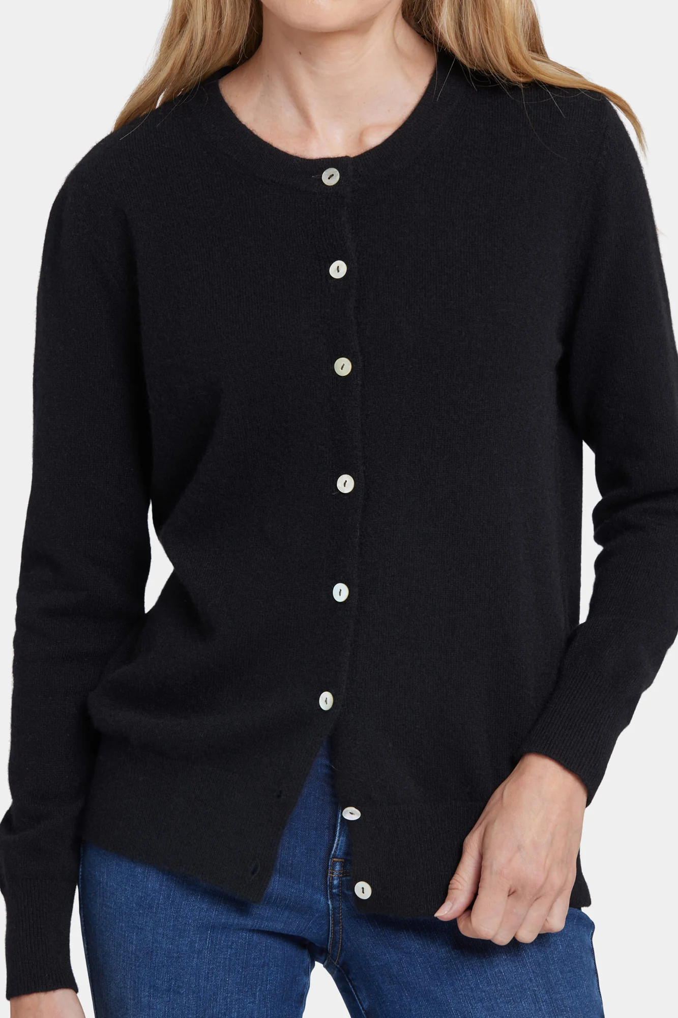 Cashmere Crewneck Cardigan - Black | NYDJ