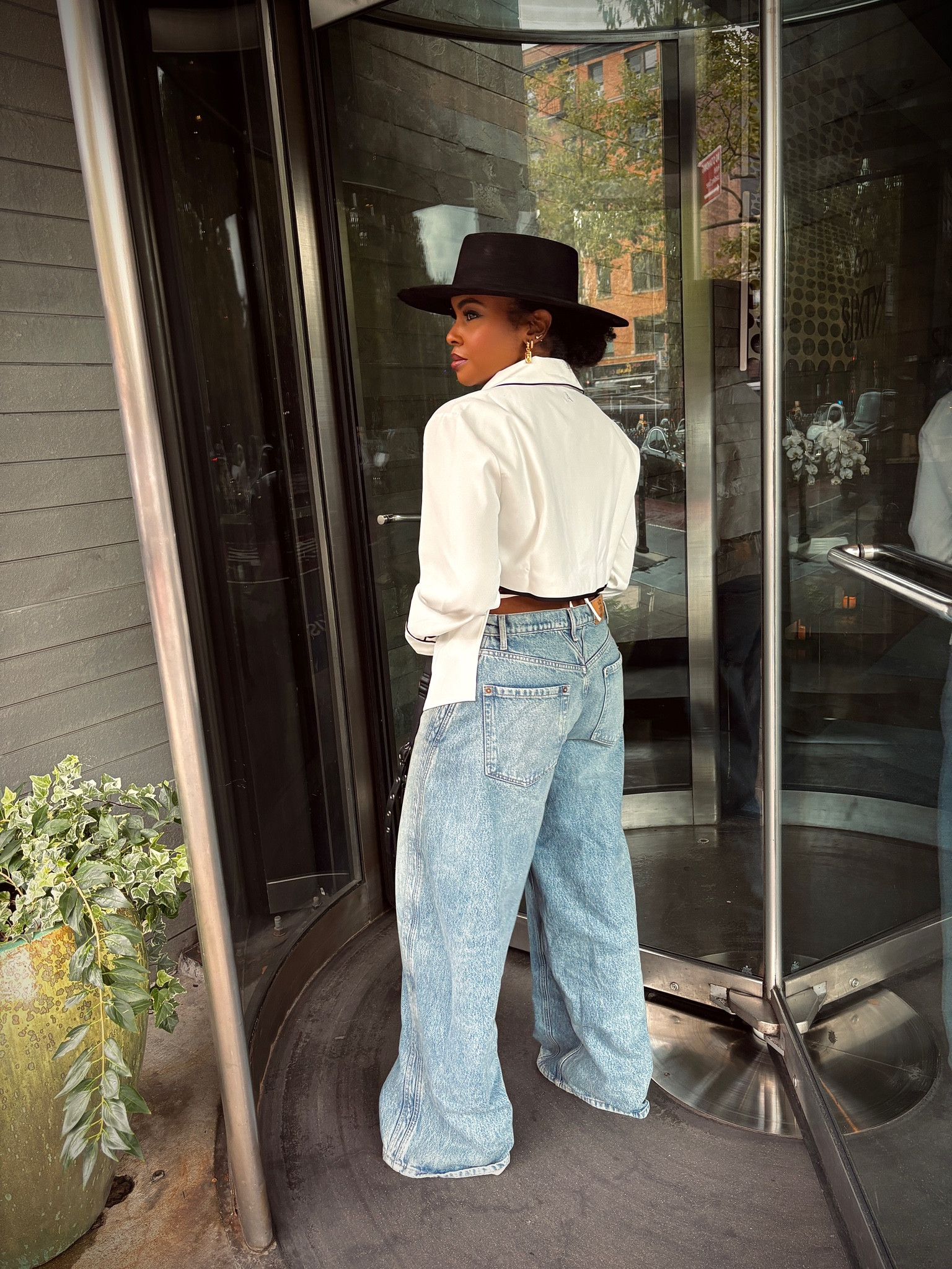 these jeans are superior! I uncuffed the jeans and went up a size. Wearing a 30 
Top is Maniere de Vior
Fedora is shoplivinfearless.com 


#LTKNYFW #LTKMidsize