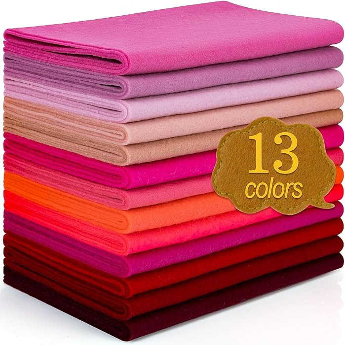 XSEINO 13 Rolls 8"x35" 1.4mm Thick Soft Felt Fabric Sheet 13 Assorted Red Series Colors Felt Pack... | Amazon (US)