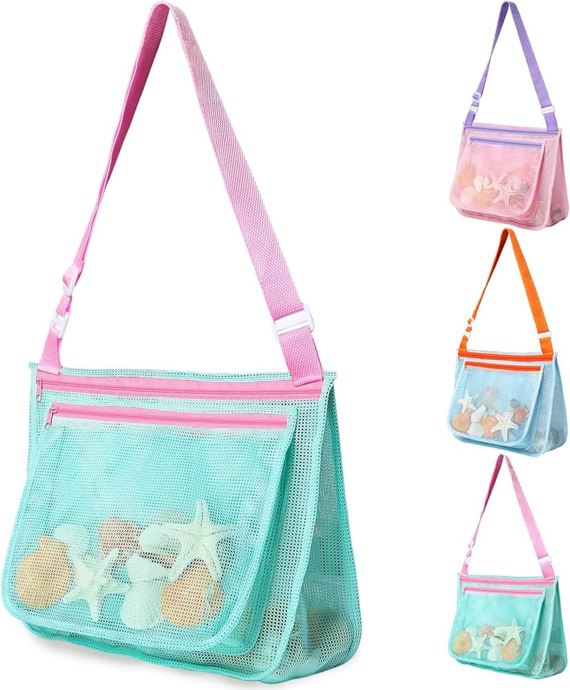 Beach Bag Toys for Shell Collecting,Beach Mesh Bag with Adjustable Shoulder Straps,Swimming Acces... | Amazon (US)