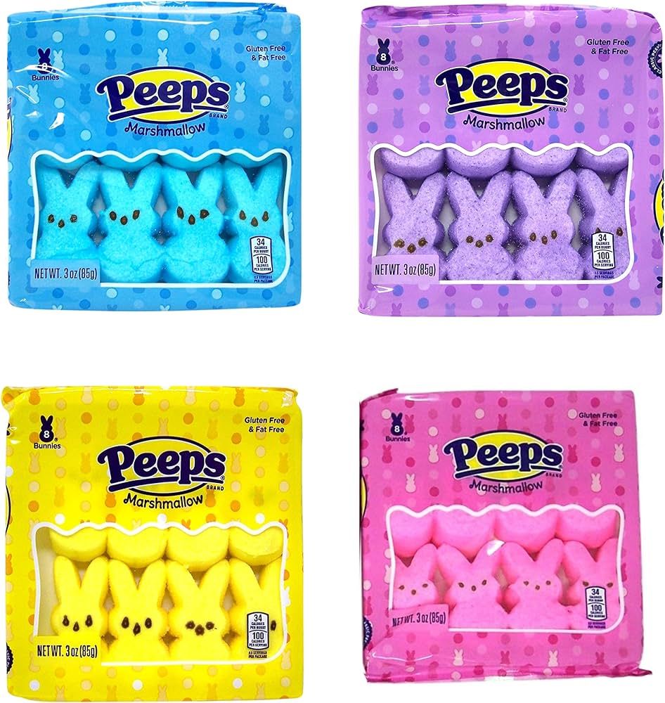 Easter Peeps Candy Marshmallow Bunnies Bulk Assorted Colors, Basket Stuffers, Pack of 4 | Amazon (US)