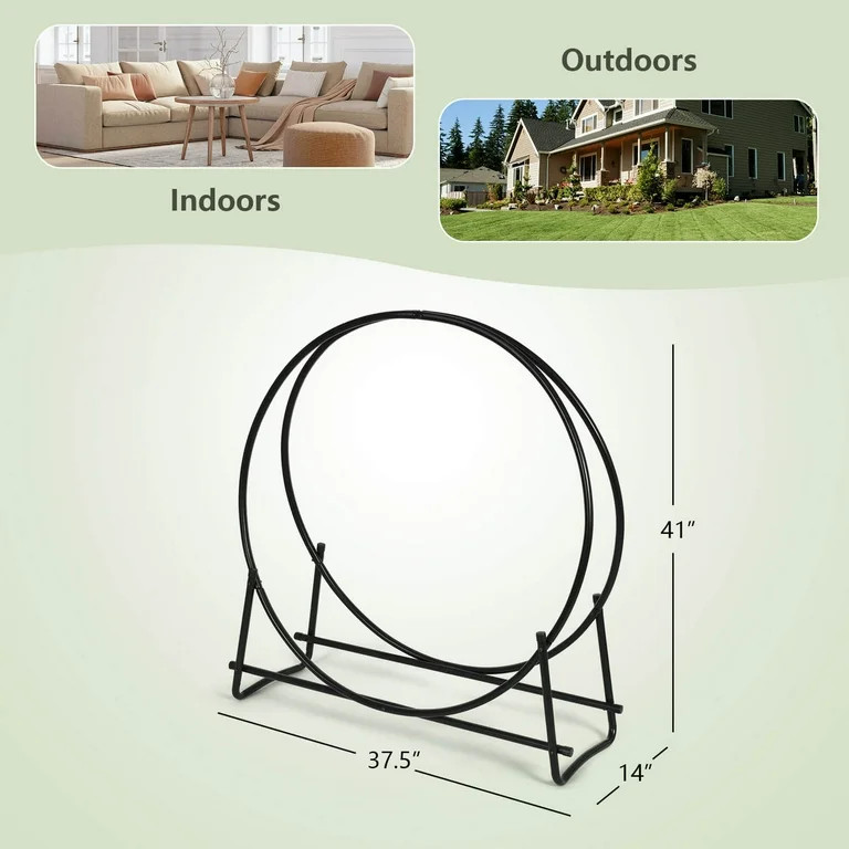 Costway 40-Inch Tubular Steel Log Hoop Firewood Storage Rack Holder Round Display | Walmart (US)