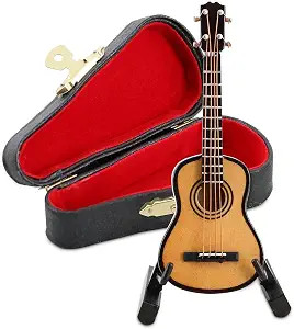 Miniature Guitar Model, 10cm Wooden Mini Musical Instrument Guitar Replica with Stand Ornament Wo... | Amazon (US)