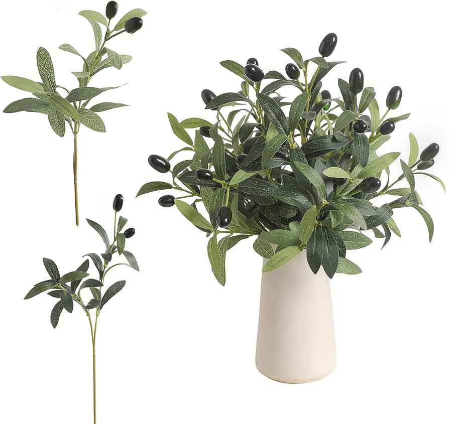 10 Pcs 11.8" Artificial Olive Leaves Stems, Realistic Faux Plants Olive Tree Branches for Vase De... | Amazon (US)