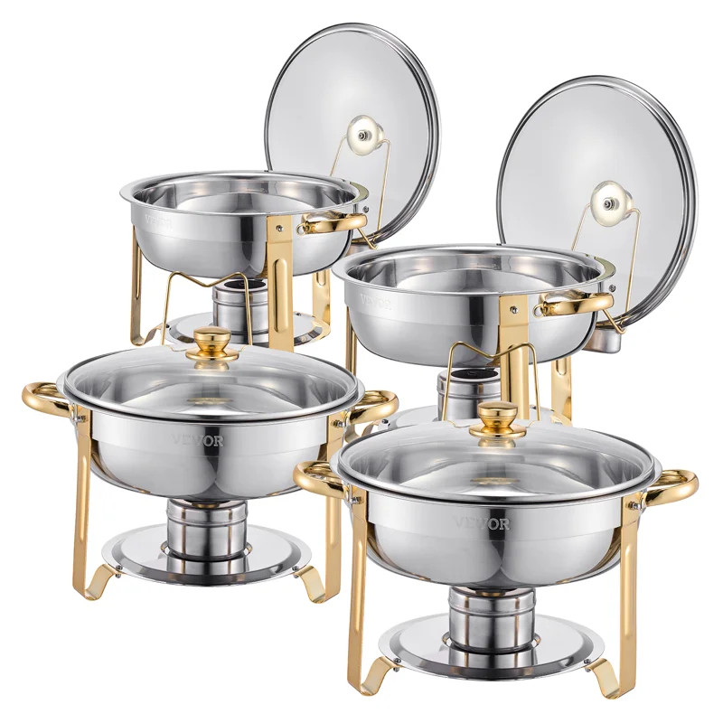 5 Qt Round Chafing Dish Buffet Set Full-Size Pan Stainless Steel (Set of 4) | Wayfair North America
