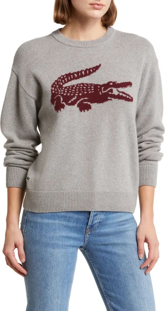 Lacoste Big Croc Cashmere & Wool Crewneck Sweater | Nordstrom | Nordstrom