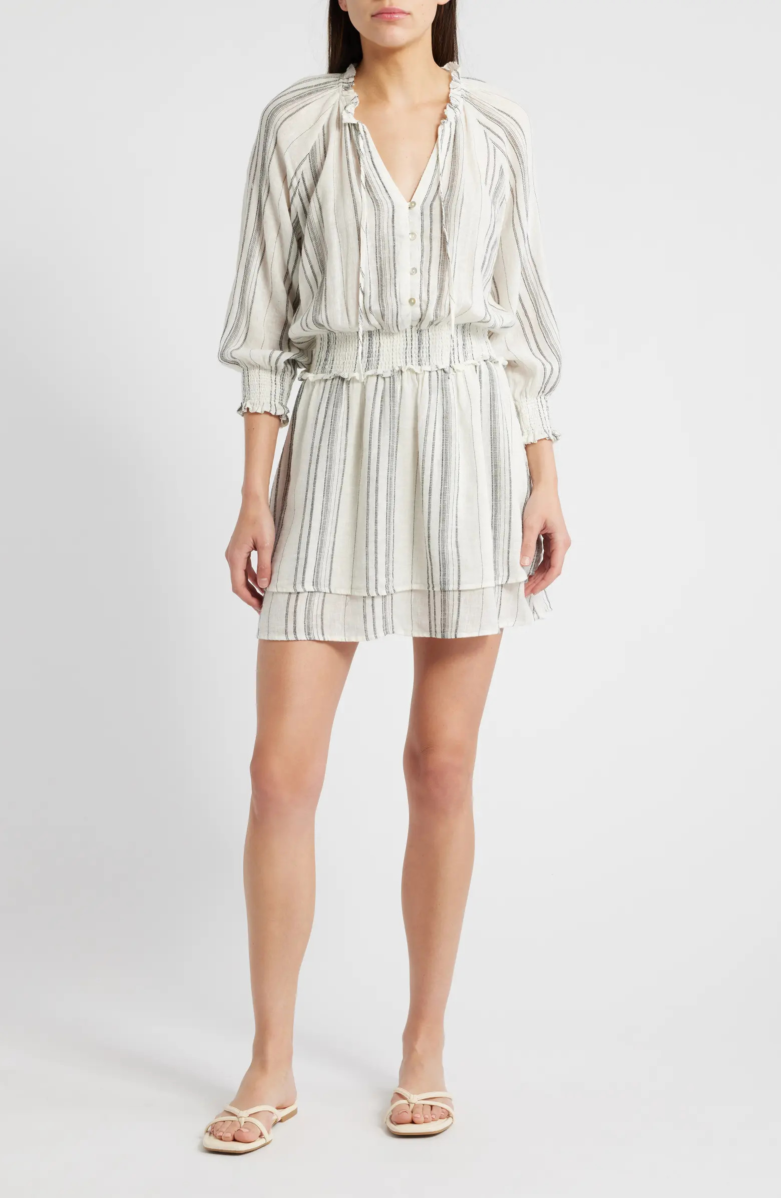 Rails Crystal Stripe Smocked Waist Linen Blend Blouson Dress | Nordstrom | Nordstrom