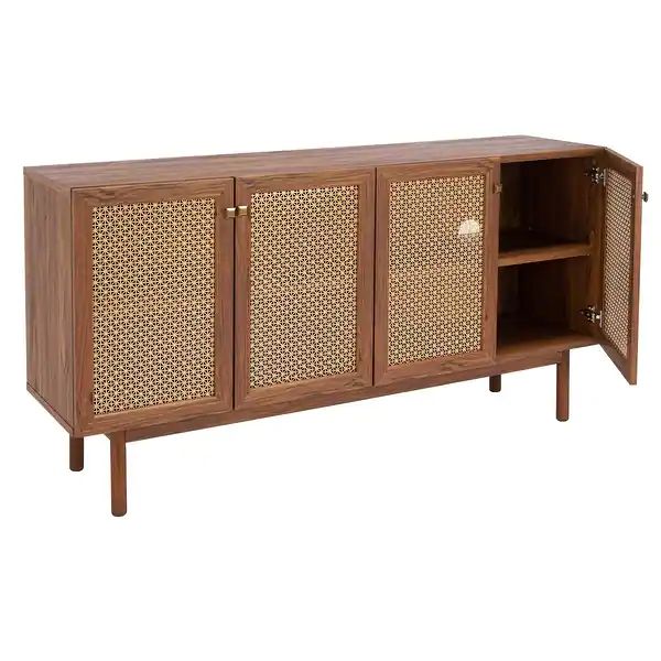 SAFAVIEH Piran 63-inch 4-Door Storage Media TV Stand - 63.1" W x 16.3" L x 31.7" H - Oak/Gold | Bed Bath & Beyond