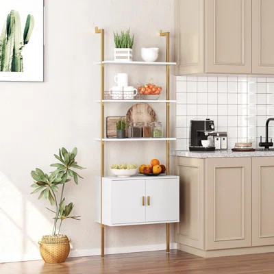 Ladder Bookshef With Cabinet, Wall Mounted Bookcases, 5 Tier Tall Open Display Rack, 73" Metal Industrial Bookshelf, Gold | Wayfair North America