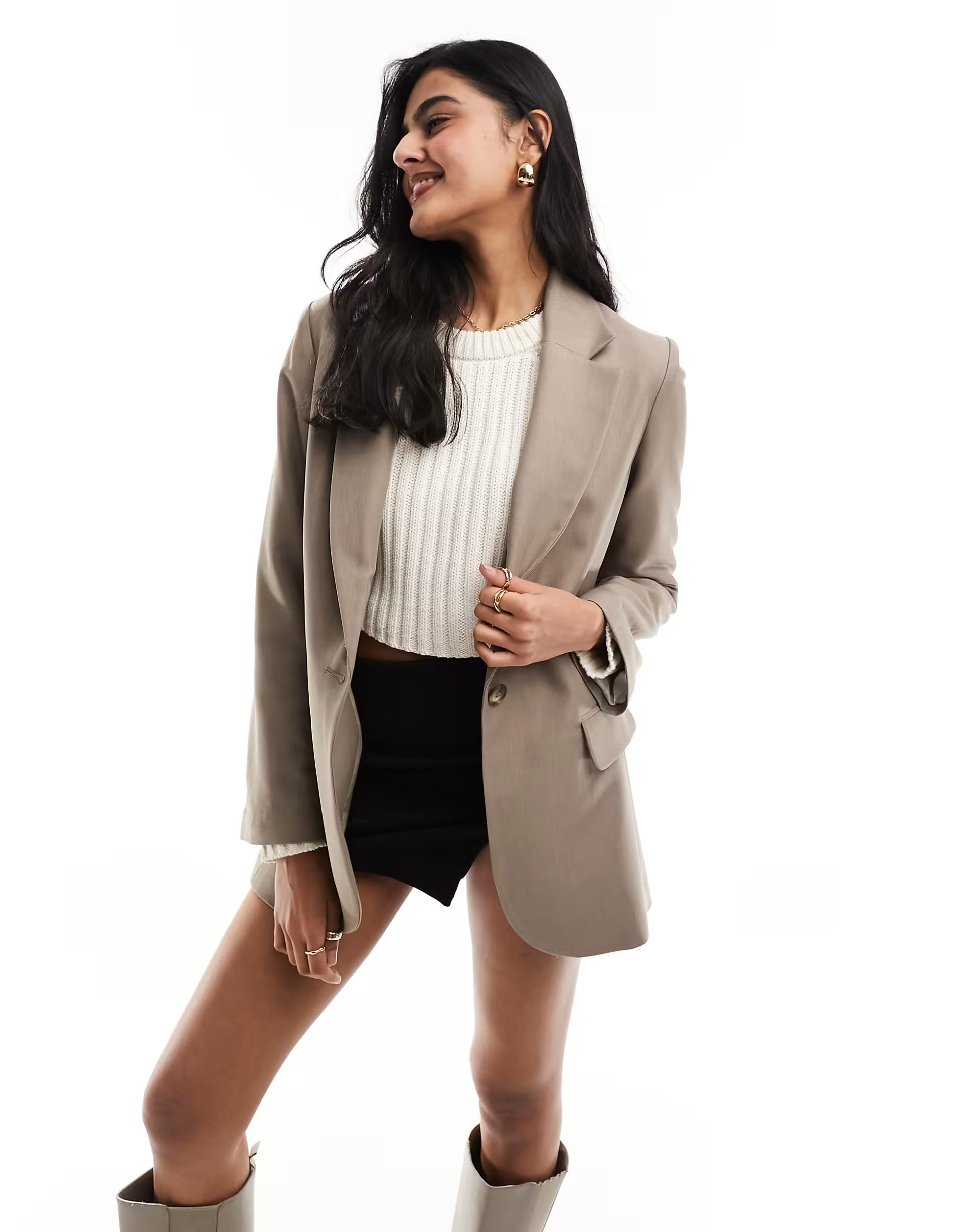 River Island Light roll sleeve relaxed blazer in brown - light | ASOS (Global)