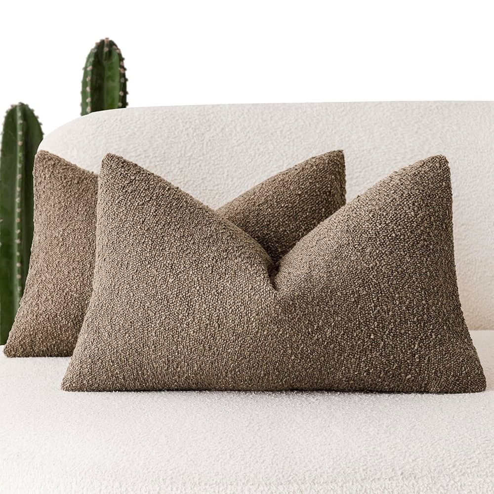Foindtower Pack of 2 Textured Boucle Throw Pillow Covers Accent Solid Decorative Lumbar Pillow Ca... | Amazon (US)