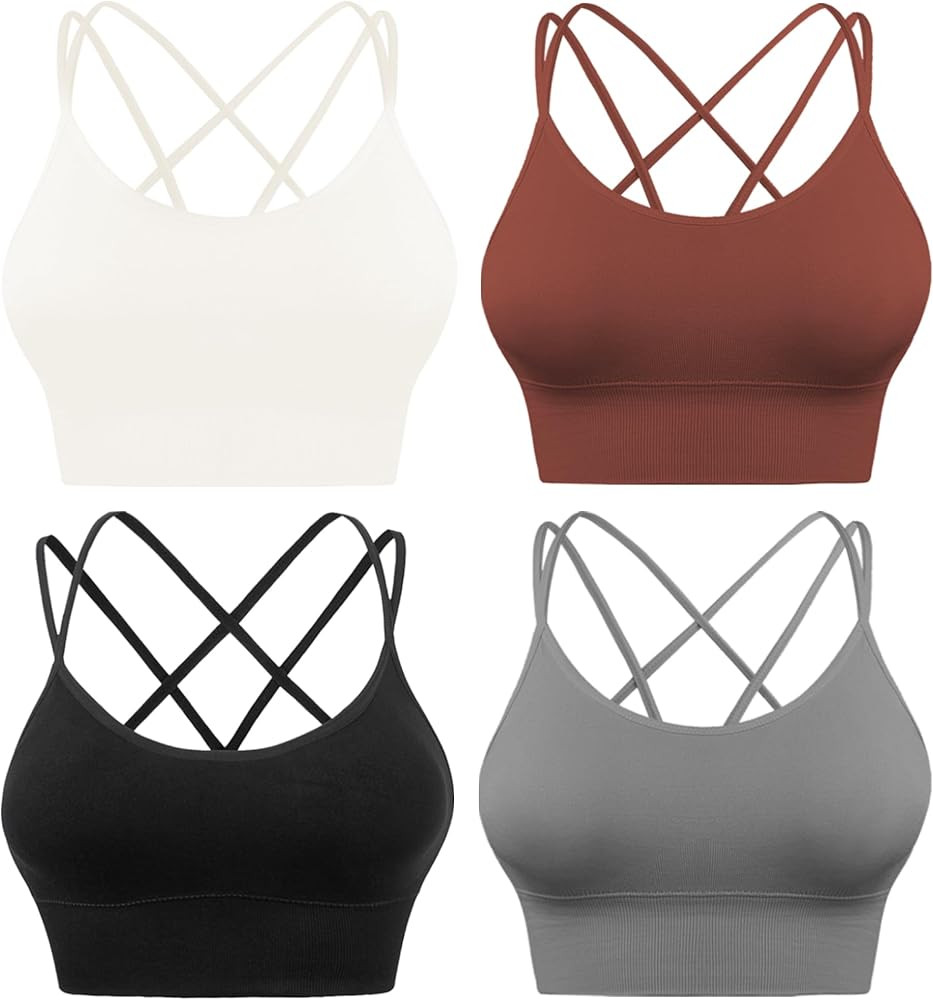 Evercute Cross Back Sport Bras Padded Strappy Criss Cross Cropped Bras for Yoga Workout Fitness L... | Amazon (US)