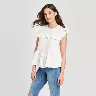Women's Flutter Sleeve Crewneck Ruffle Tank Top - Universal Thread™ | Target