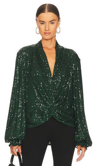Bette Blouse in Emerald Green Sequin Top Long Sleeve Sequin Top With Sleeves | Revolve Clothing (Global)