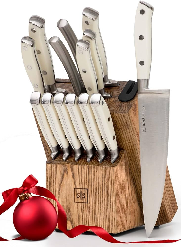White Knife Set with Block - 14 Piece Forged Stainless Steel Triple Rivet White Kitchen Knife Set... | Amazon (US)