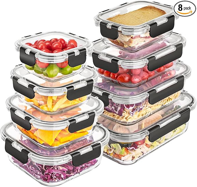 Liuruiyu 8 Pack Glass Food Storage Containers with Lids, Meal Prep Containers, Airtight Bento Box... | Amazon (US)