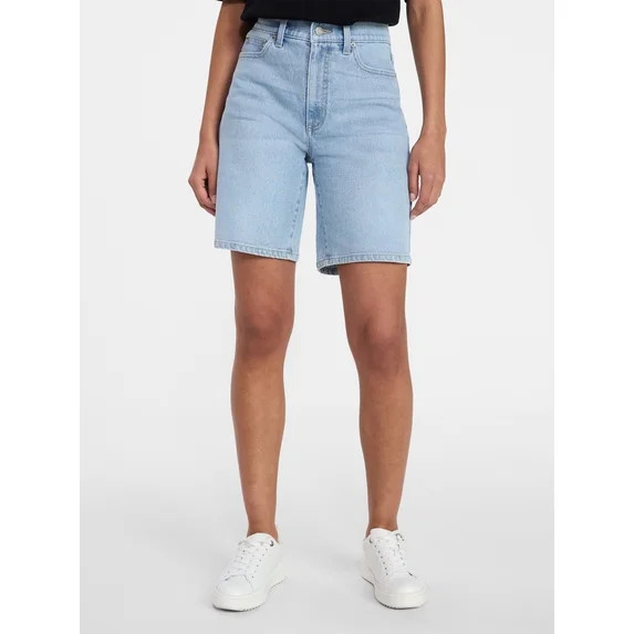 Time and Tru Women's High Rise Denim Bermuda Shorts, 9" Inseam, Sizes 0-22 | Walmart (US)