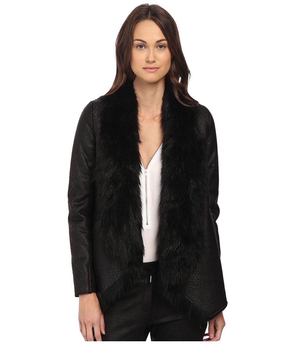 The Kooples - Jacket in Fake Leather and Faux Fur (Black) Women's Coat | 6pm