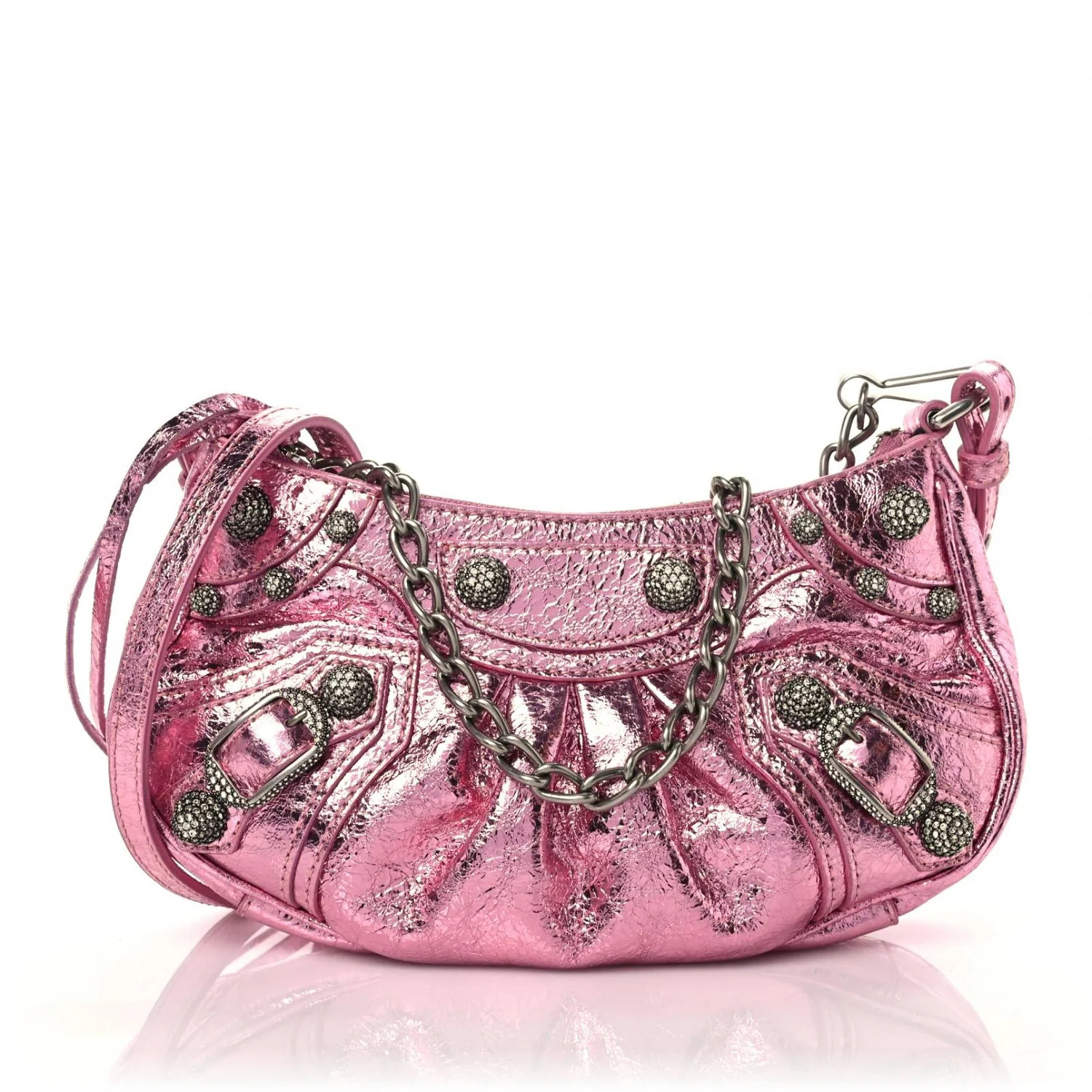 BALENCIAGA Metallic Arena Agneau Crystal Le Cagole Mini Purse With Chain Pink | FASHIONPHILE (US)
