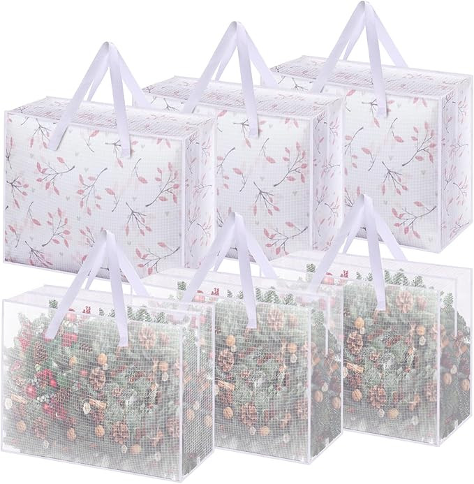 6PCS Christmas Wreath Storage Container, 25" Large Moving Bags Garland Container Clear Storage Ba... | Amazon (US)